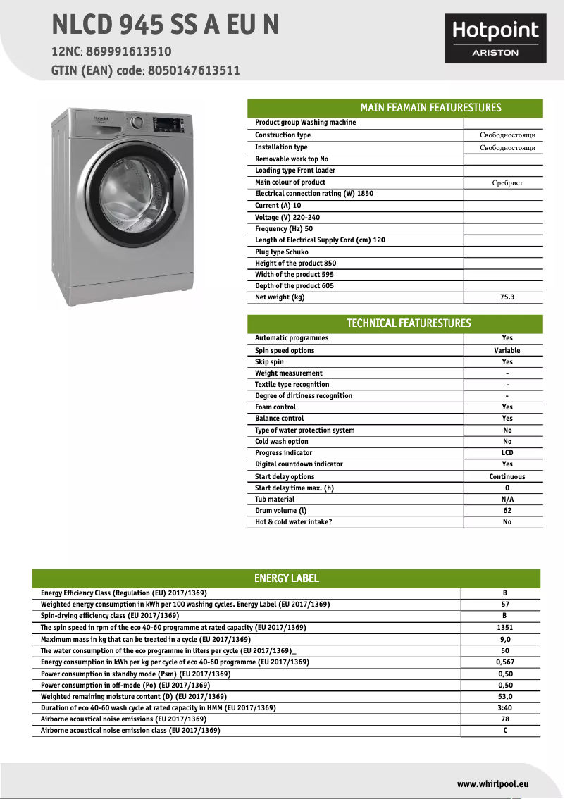 Imagen de la primera página del manual del dispositivo NLCD 945 SS A EU N