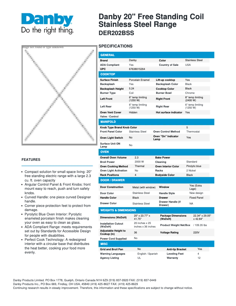 Página nº 1 - Ficha técnica Danby DER202BSS