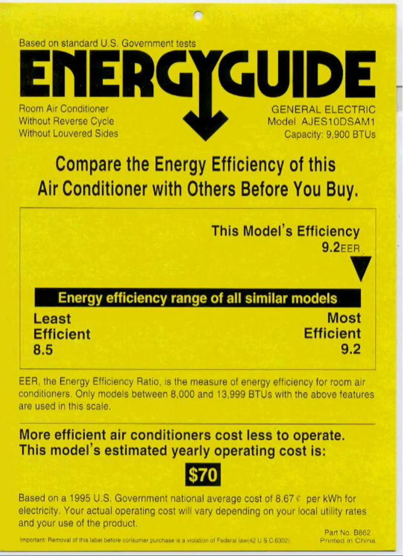 Página 1 del manual Etiqueta energética GE AJES10DS