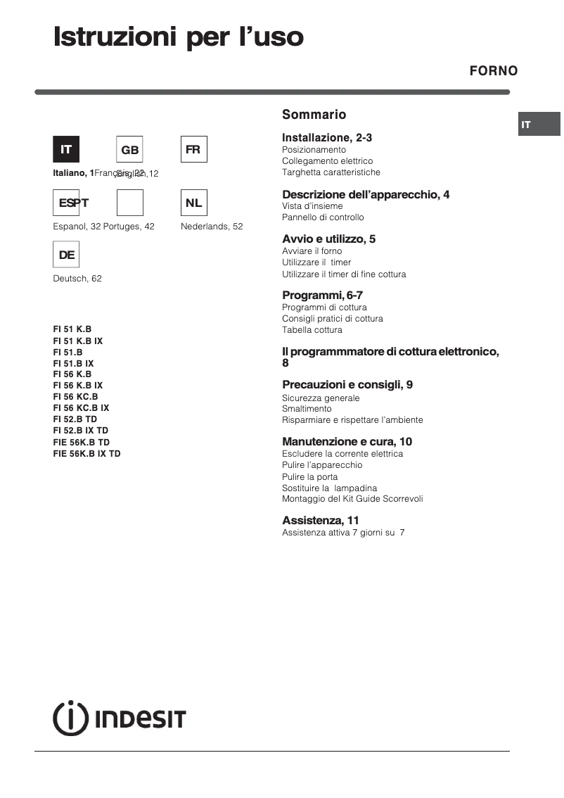 Página nº 1 - Manual de usuario Indesit FIE 56 K.B IX TD