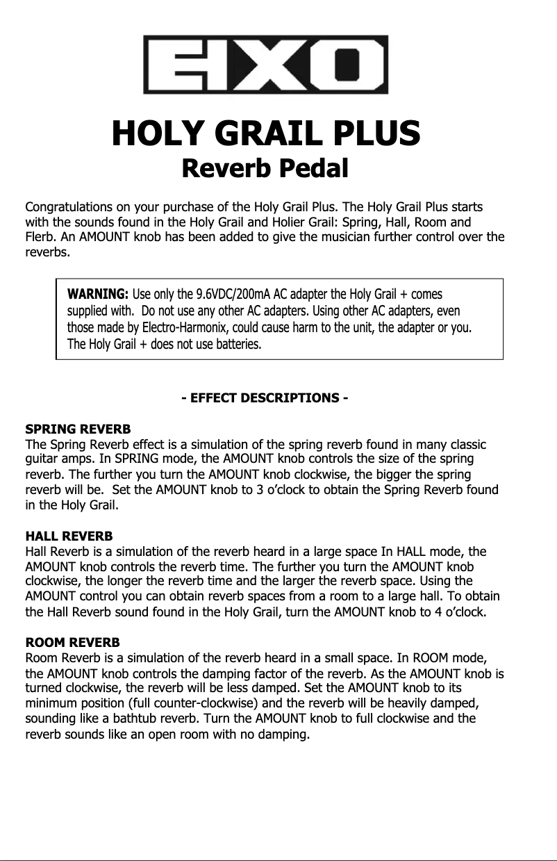 Imagen de la primera página del manual del dispositivo HOLY GRAIL PLUS