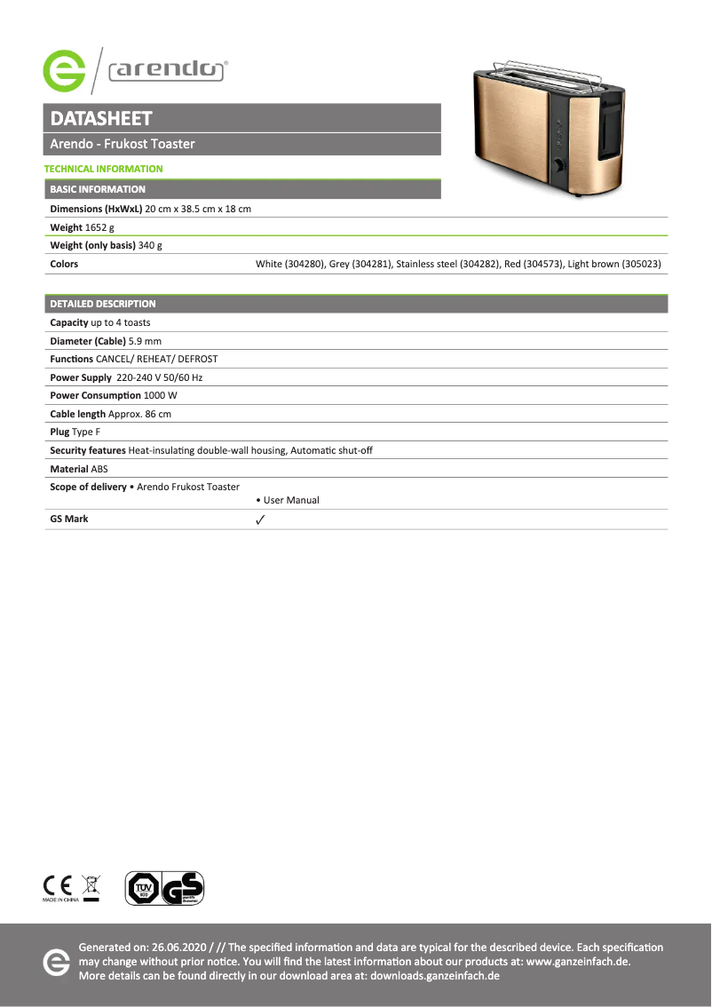Imagen de la primera página del manual del dispositivo Frukost 304281