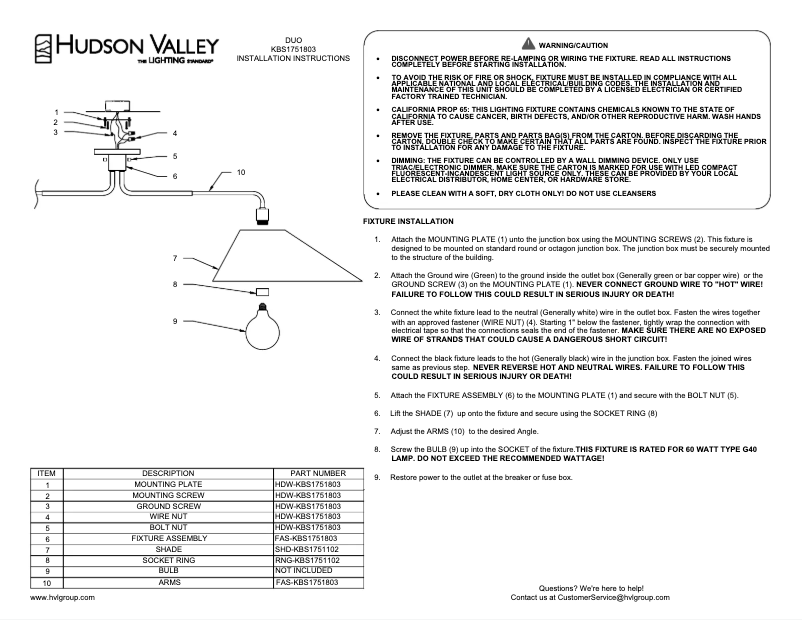 Página nº 1 - Manual de usuario Hudson Valley Duo KBS1751803-AOB