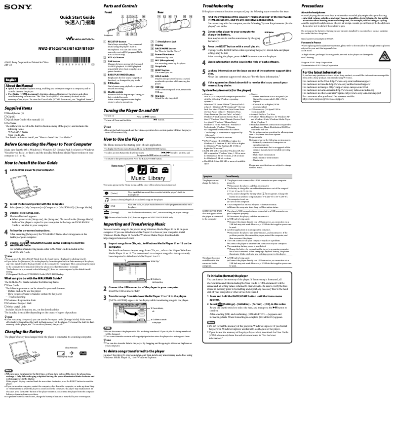 Página 1 del manual Manual de usuario Sony NWZ-B163F