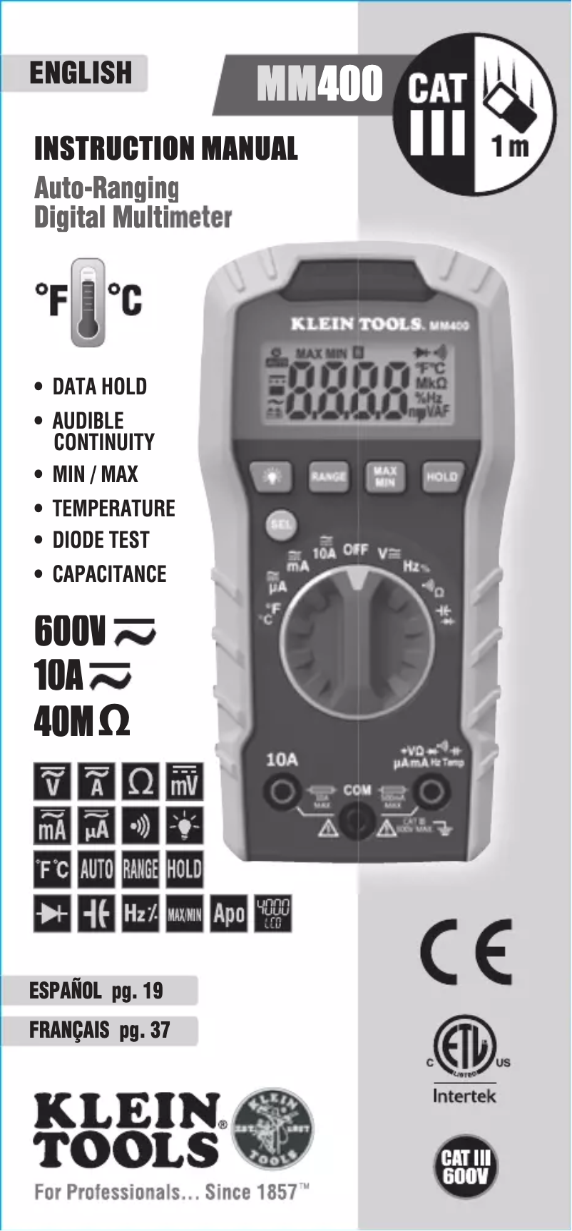 Página nº 1 - Guía de instalación Klein Tools MM400