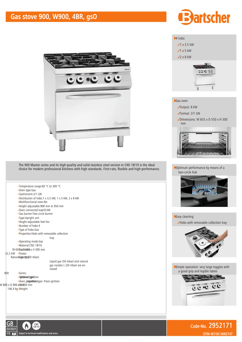 Página 1 del manual Ficha técnica Bartscher 296325