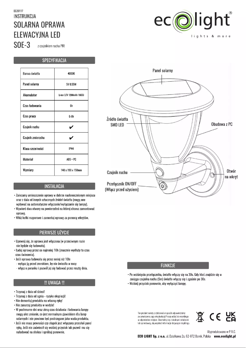 Página nº 1 - Manual de usuario Ecolight SOE-3