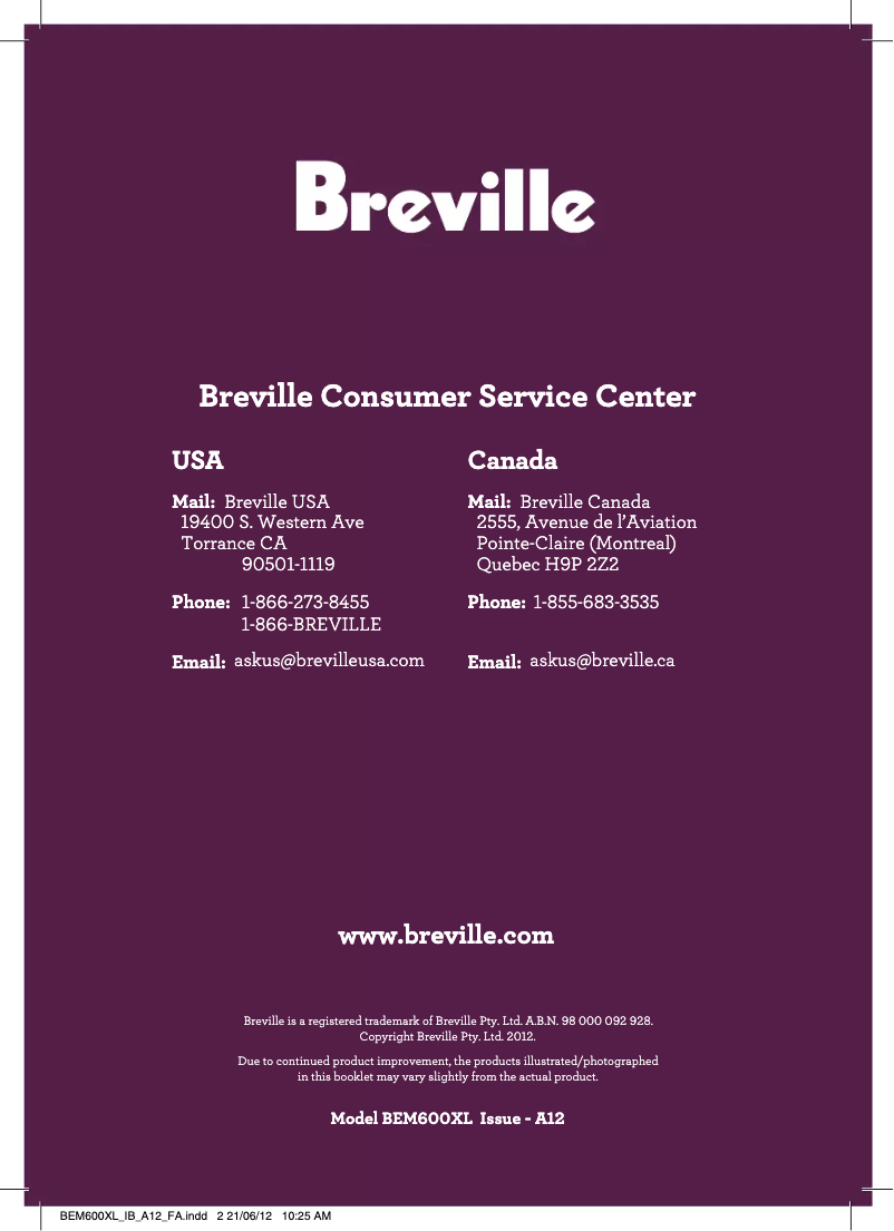 Imagen de la primera página del manual del dispositivo the Handy Stand Mixer BEM600XL