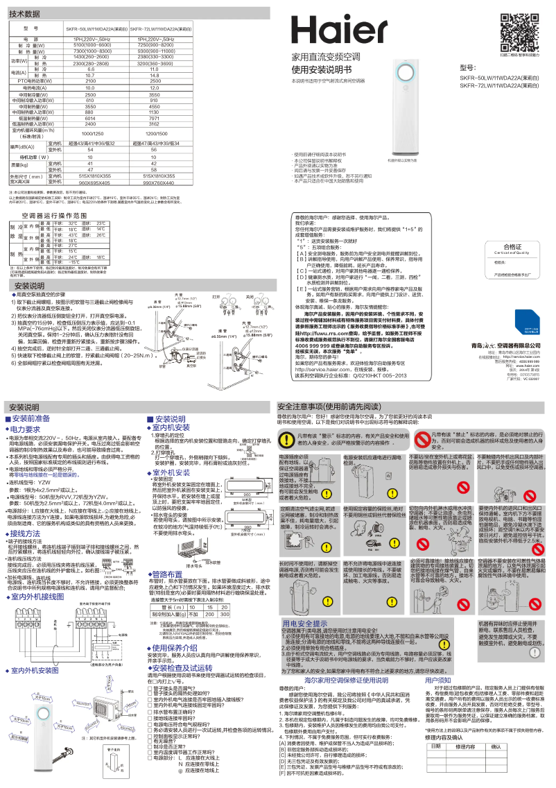 Página 1 del manual Manual de usuario Haier SKFR-72LW/11WDA22A