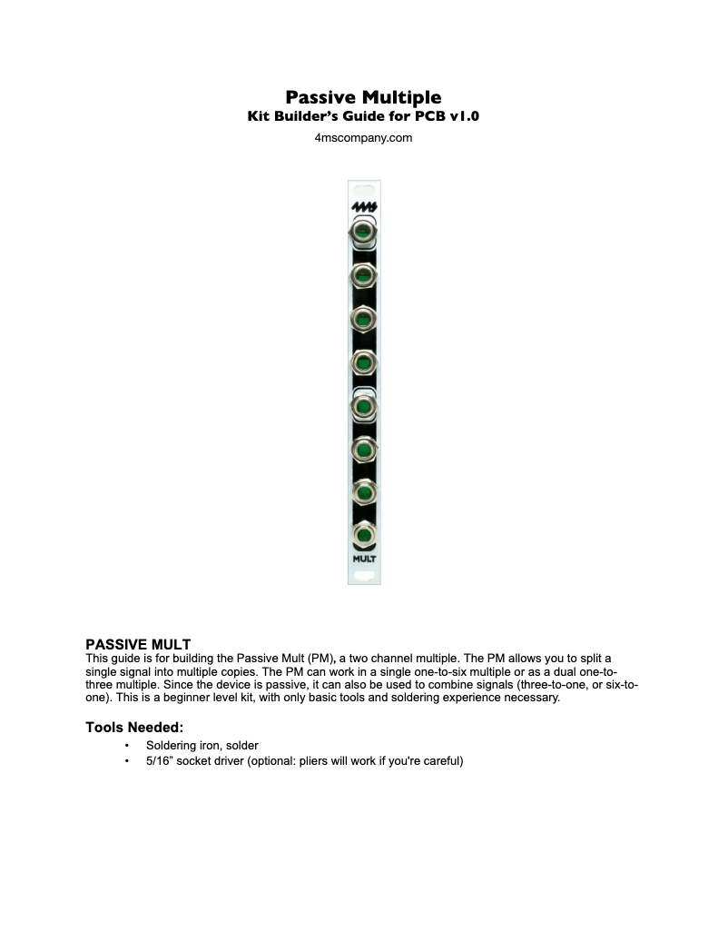 Página 1 del manual Manual de usuario 4ms Passive Multiple