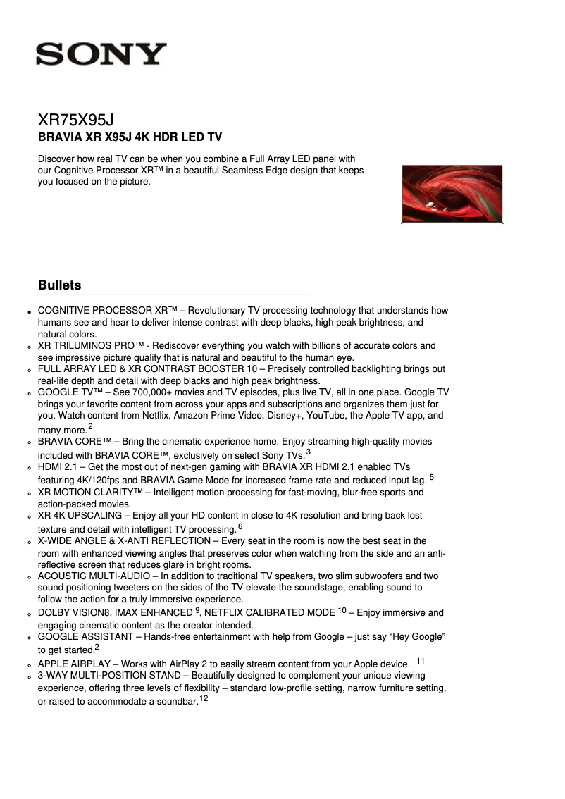 Página nº 1 - Ficha técnica Sony Bravia XR-75X95J