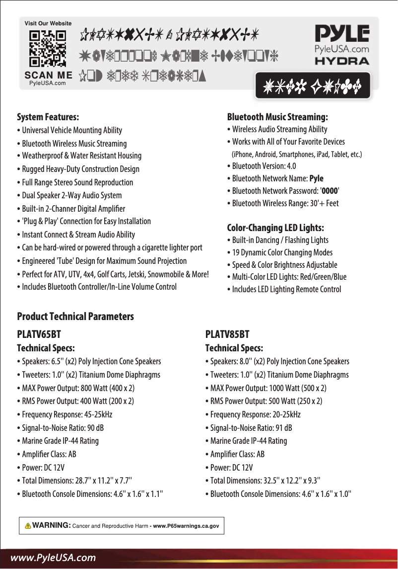 Imagen de la primera página del manual del dispositivo PLATV65BT