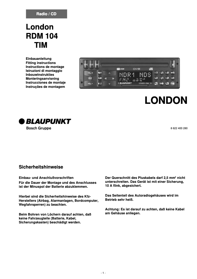 Página 1 del manual Manual de usuario Blaupunkt London RDM104
