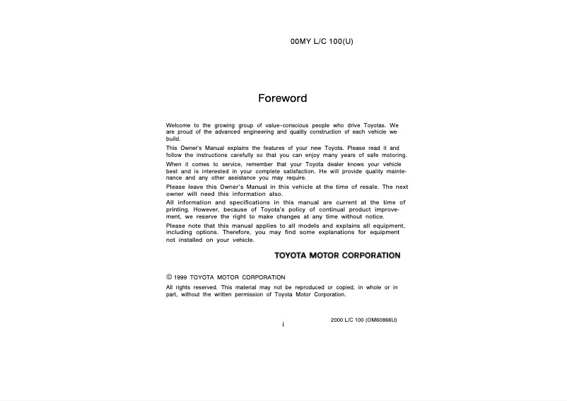 Imagen de la primera página del manual del dispositivo Land Cruiser (2000)