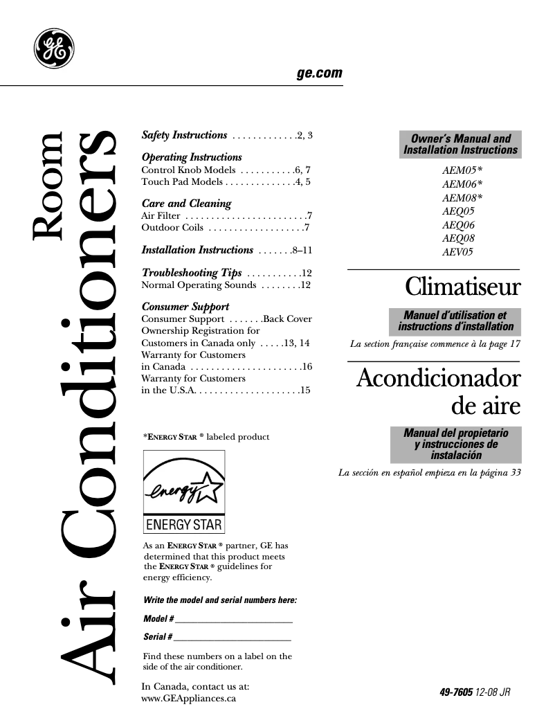 Imagen de la primera página del manual del dispositivo AEQ06LM