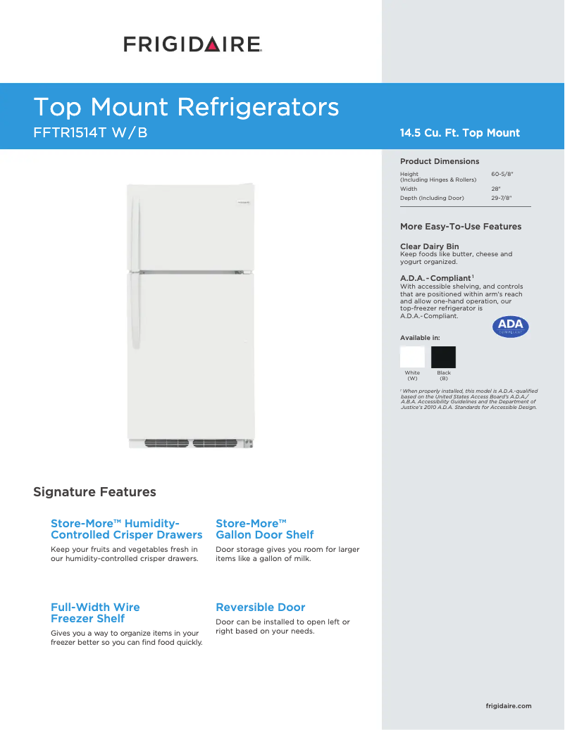 Página 1 del manual Ficha técnica Frigidaire FFTR1514T