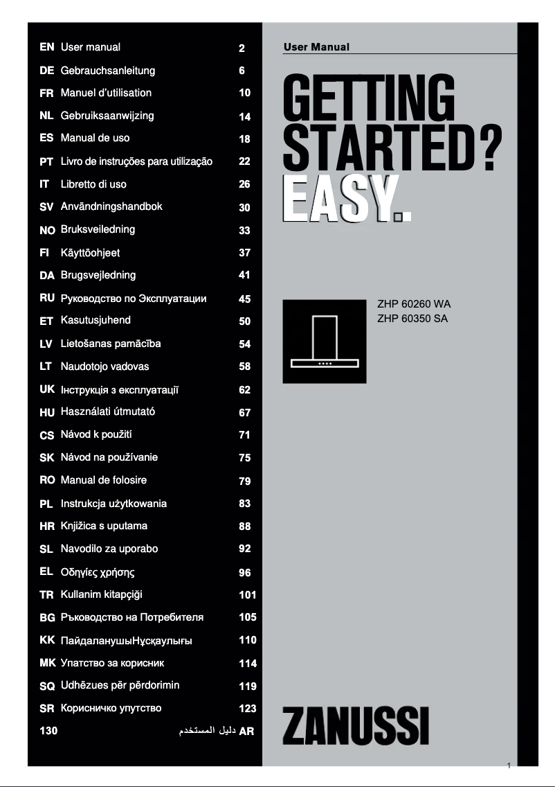 Imagen de la primera página del manual del dispositivo ZHP60260WA
