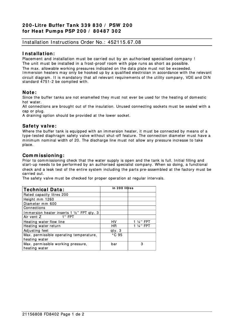 Página 1 del manual Manual de usuario Dimplex PSW200