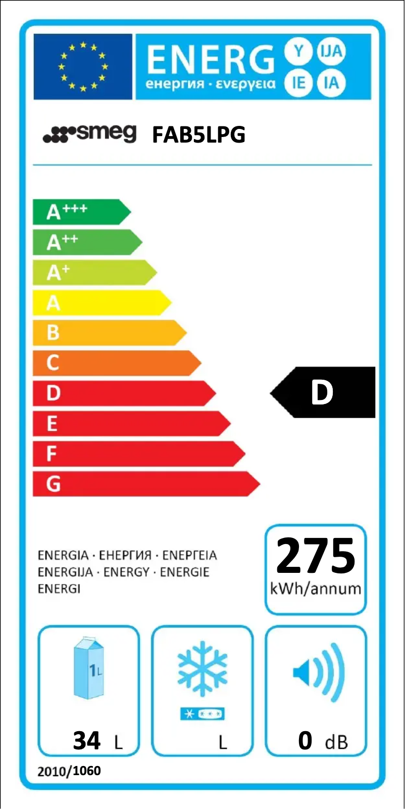 Página 1 del manual Etiqueta energética Smeg FAB5LPG