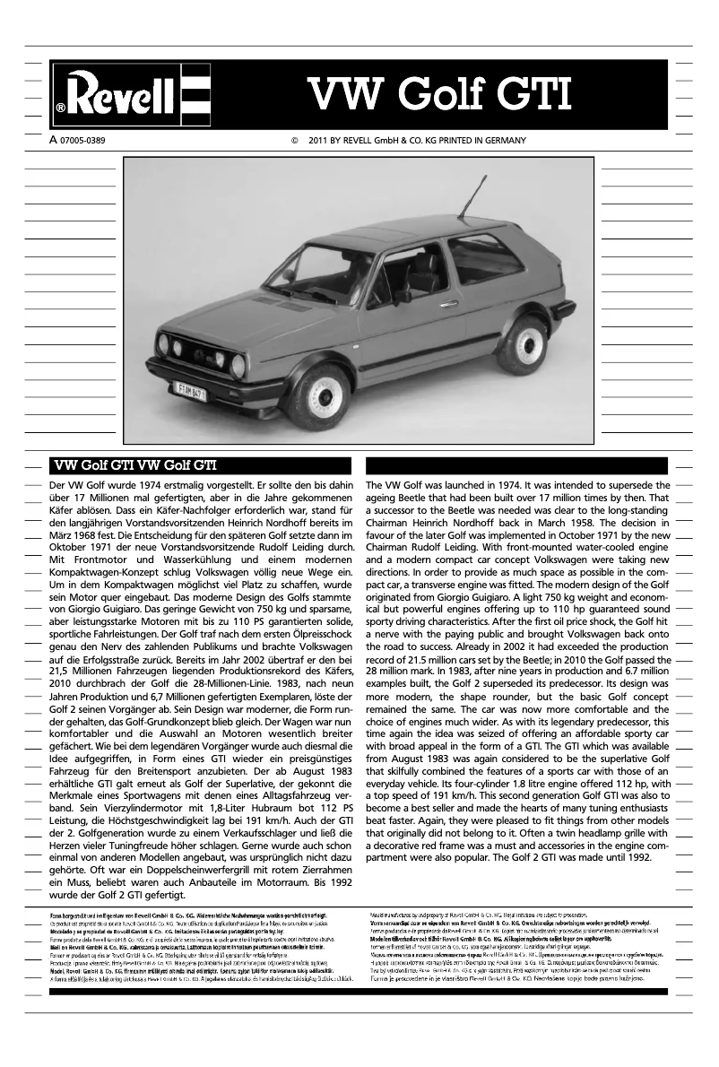 Imagen de la primera página del manual del dispositivo VW Golf GTI