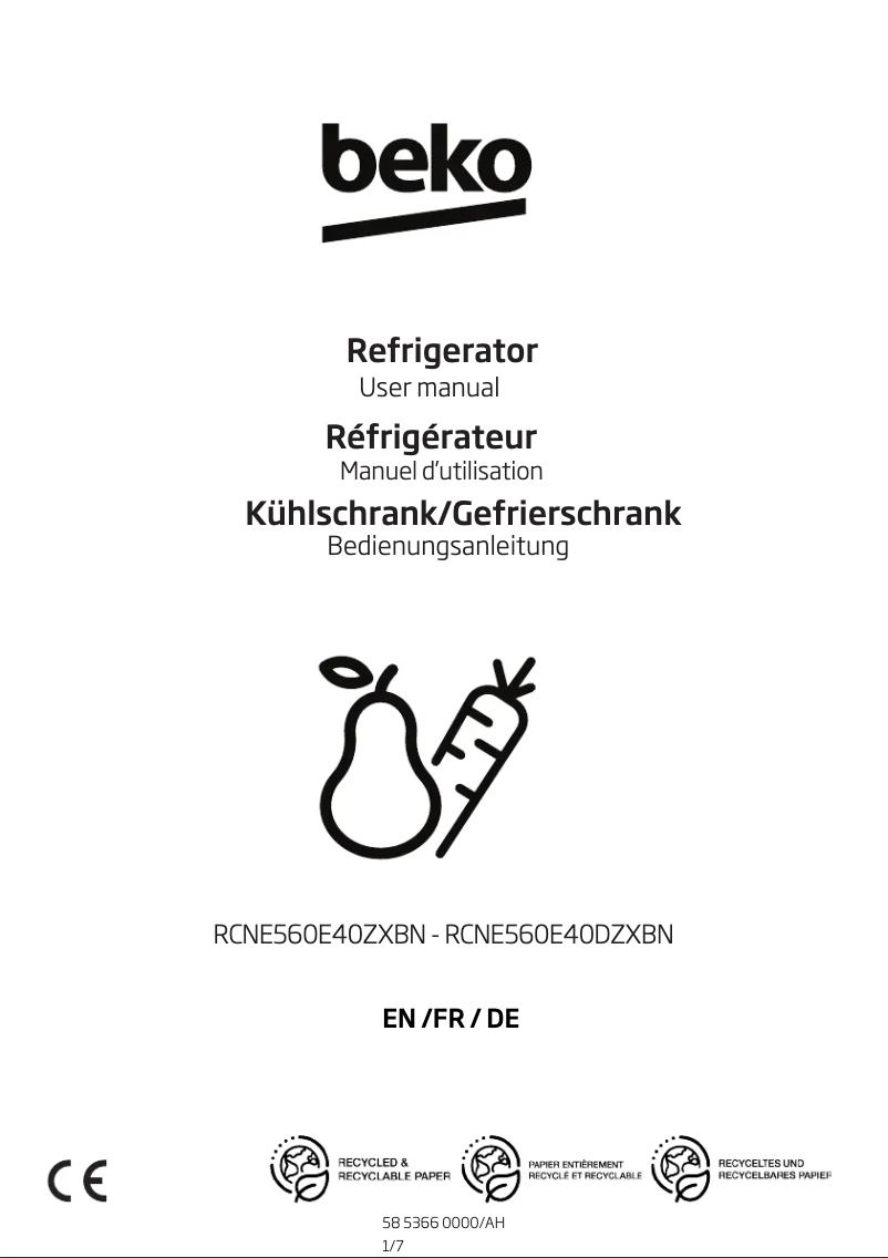 Página nº 1 - Manual de usuario Beko RCNE560E40ZXBN