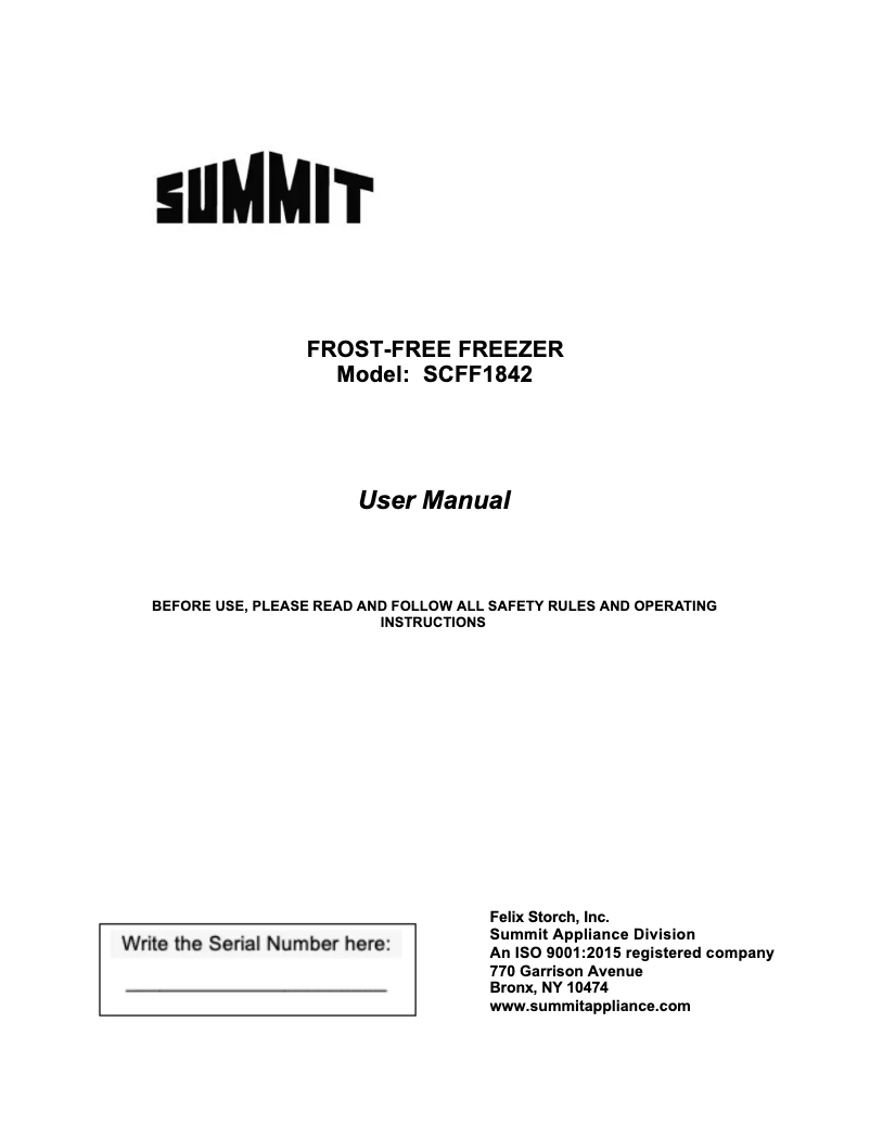 Página 1 del manual Guía de instalación Summit SCFF1842