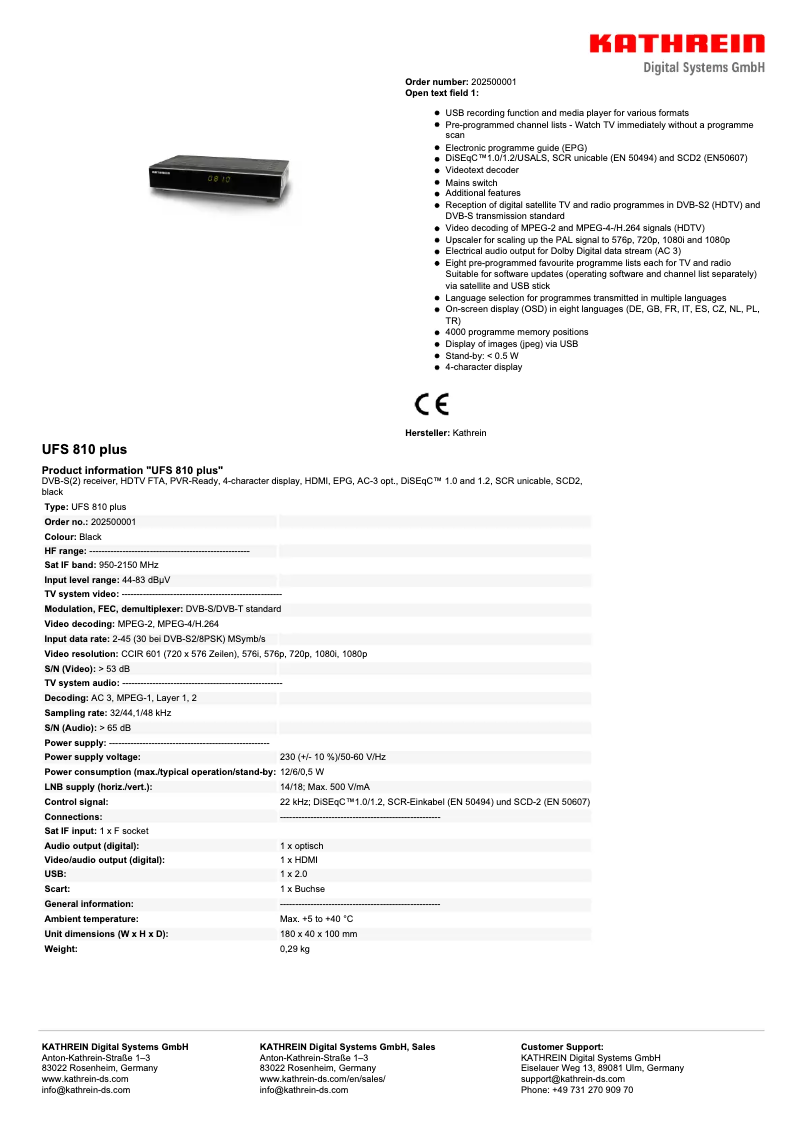 Imagen de la primera página del manual del dispositivo UFS 810 plus