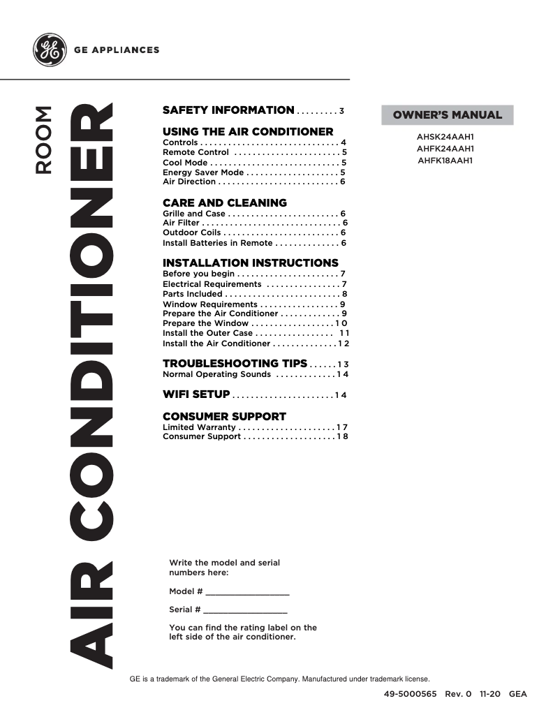 Imagen de la primera página del manual del dispositivo AHFK24AA