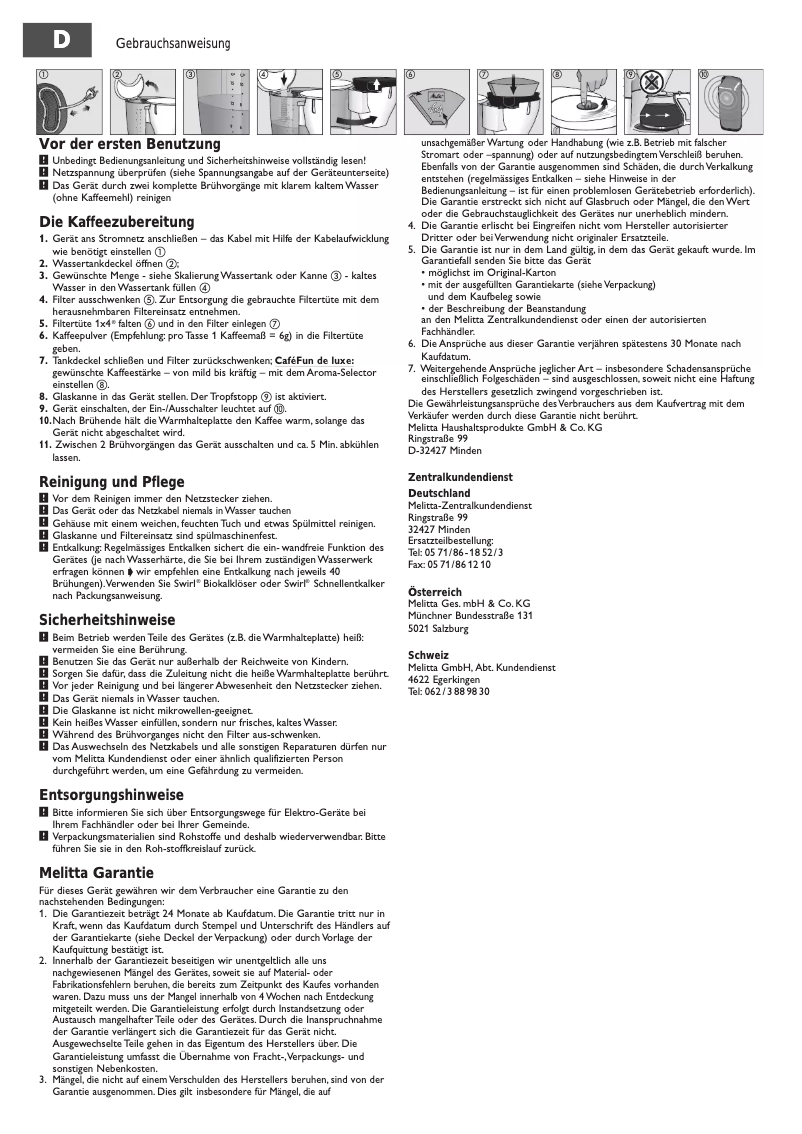 Página 1 del manual Manual de usuario Melitta Café Fun