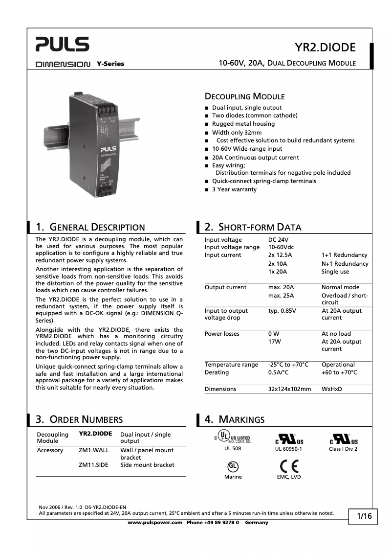 Página 1 del manual Manual de usuario Puls Dimension YR2.DIODE