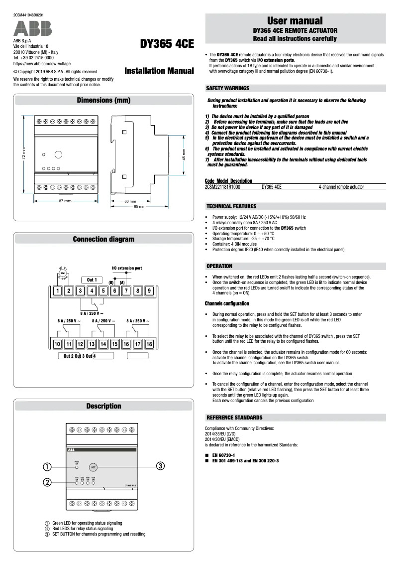 Imagen de la primera página del manual del dispositivo DY365 4CE