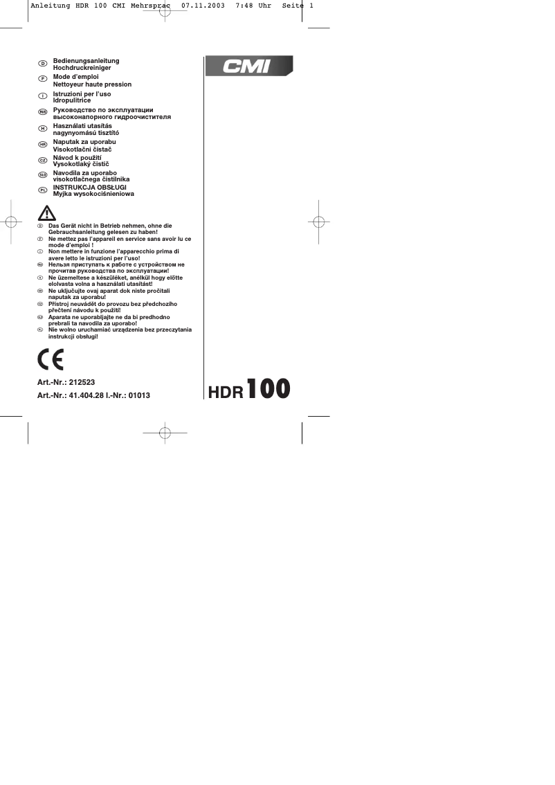 Página 1 del manual Manual de usuario CMI HDR 100
