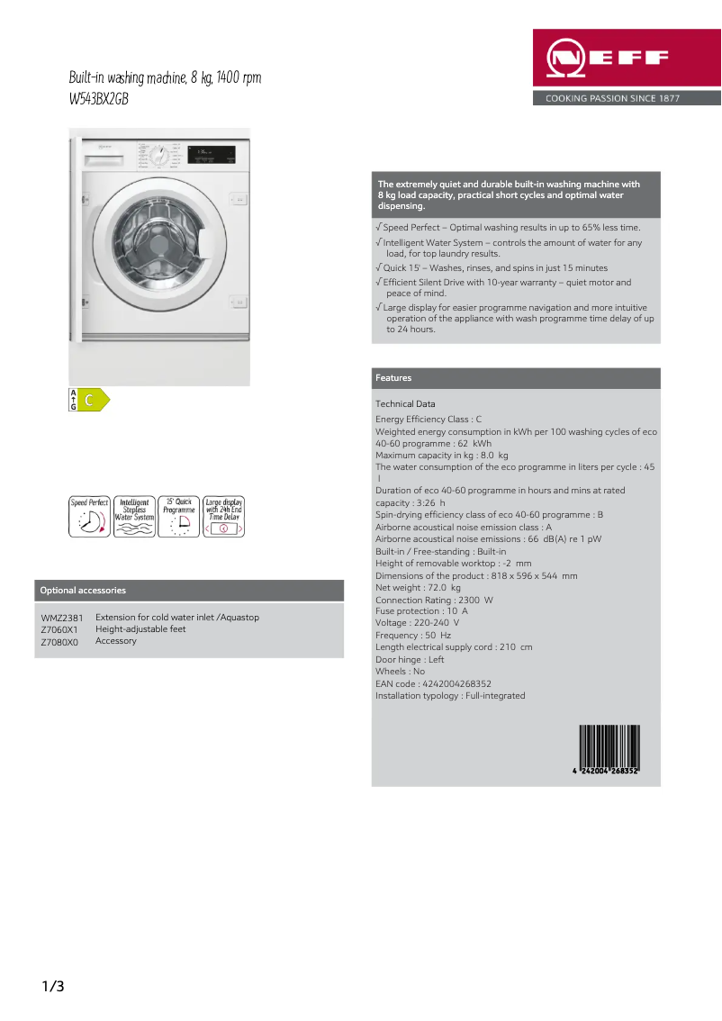 Imagen de la primera página del manual del dispositivo W543BX2GB