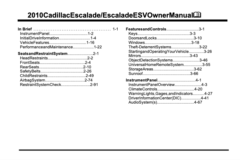 Imagen de la primera página del manual del dispositivo Escalade ESV (2013)
