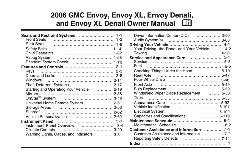 Página nº 1 - Manual de usuario GMC Envoy XL (2002)