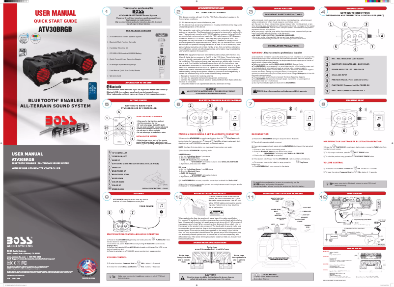 Página 1 del manual Manual de usuario Boss ATV30BRGB