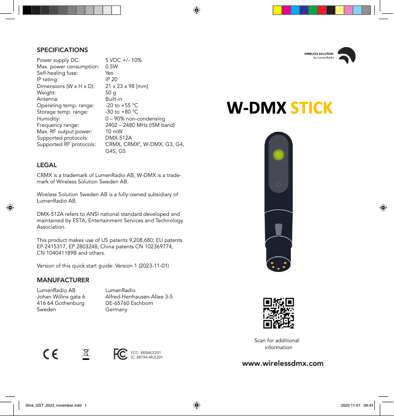 Imagen de la primera página del manual del dispositivo W-DMX STICK