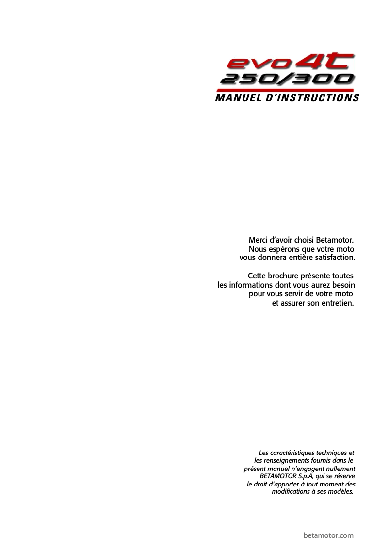 Imagen de la primera página del manual del dispositivo EVO 250 4T (2009)