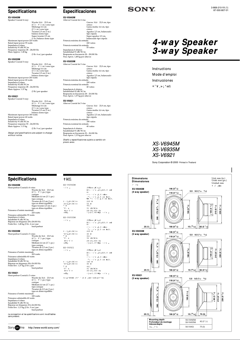 Imagen de la primera página del manual del dispositivo XS-V6935M