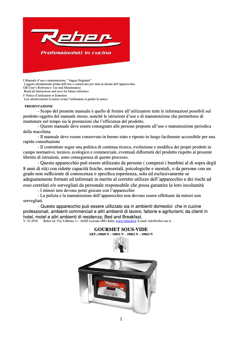 Página nº 1 - Manual de usuario Reber 10063 N