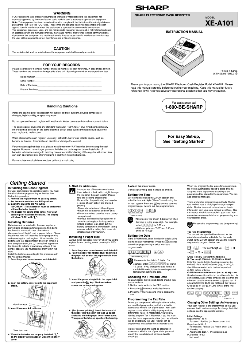 Página 1 del manual Manual de usuario Sharp XE-A101