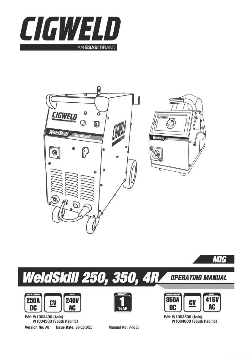 Imagen de la primera página del manual del dispositivo WeldSkill 350