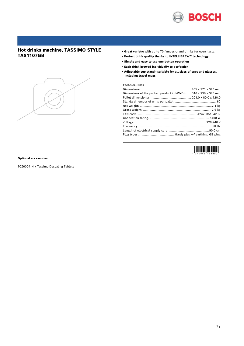 Imagen de la primera página del manual del dispositivo Tassimo Style TAS1107