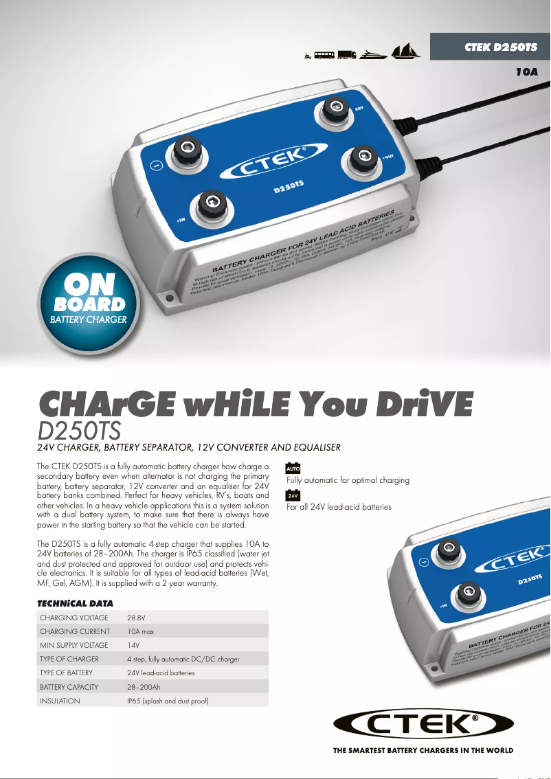 Página 1 del manual Ficha técnica Ctek D250TS