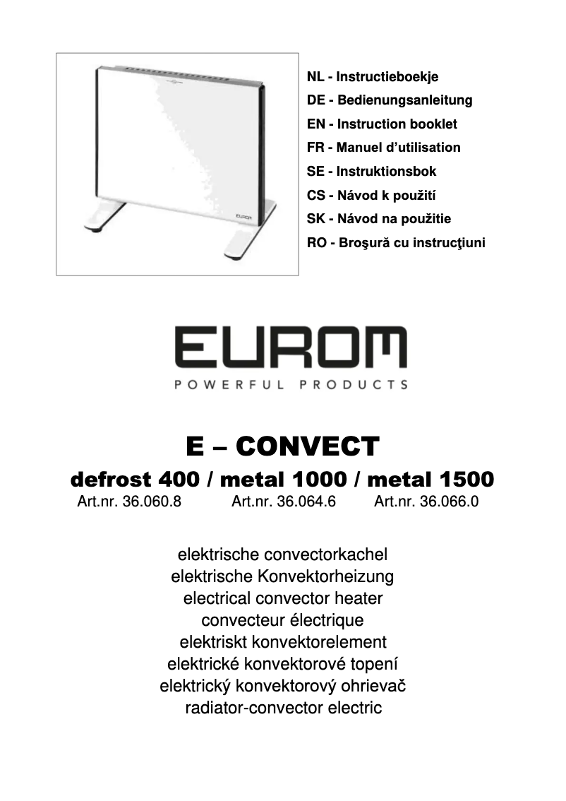 Imagen de la primera página del manual del dispositivo E-Convect metal 1500