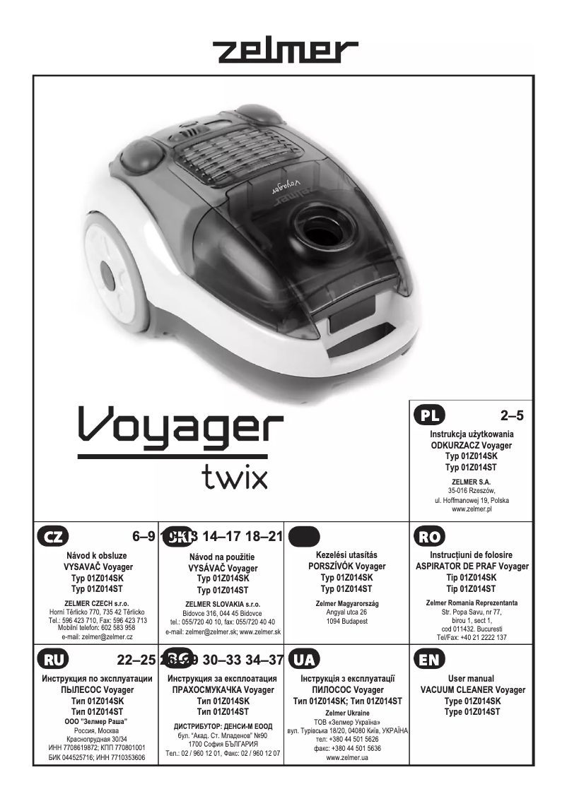 Página 1 del manual Manual de usuario Zelmer Voyager Twix 01Z014 ST