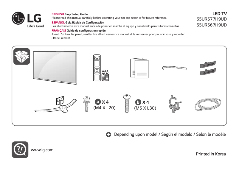 Imagen de la primera página del manual del dispositivo 65UR567H9UD