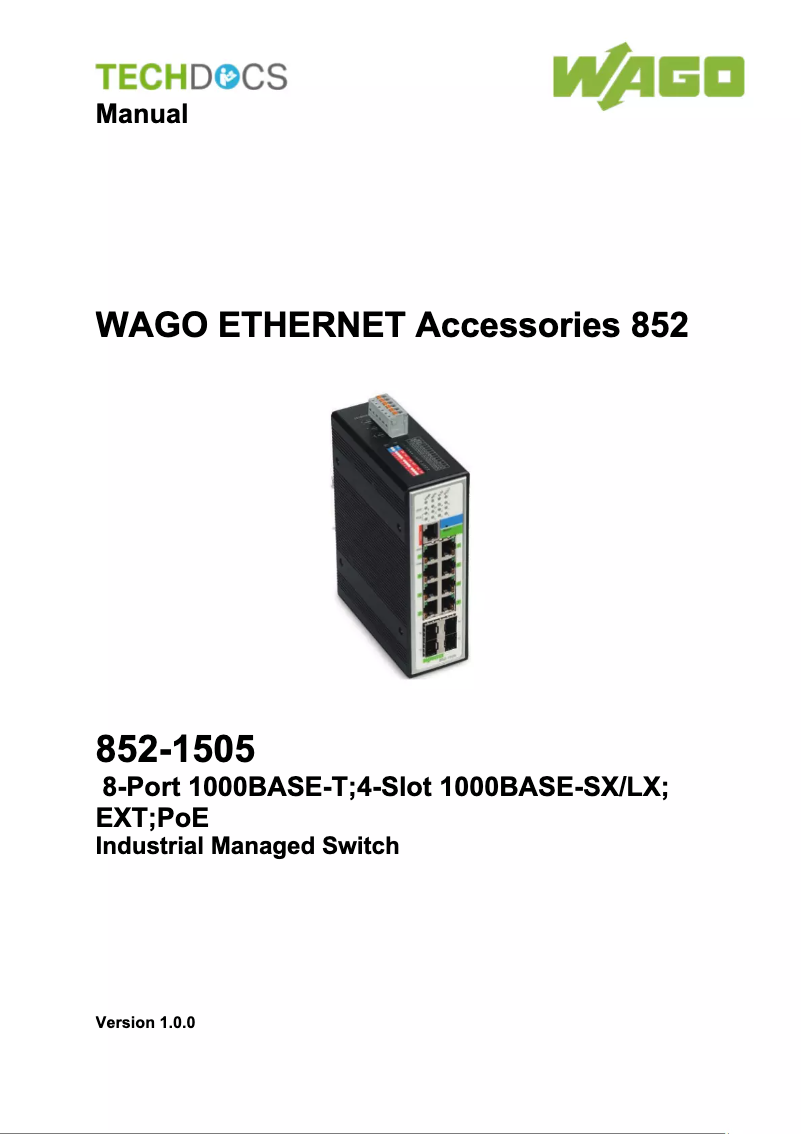 Imagen de la primera página del manual del dispositivo 852-1505