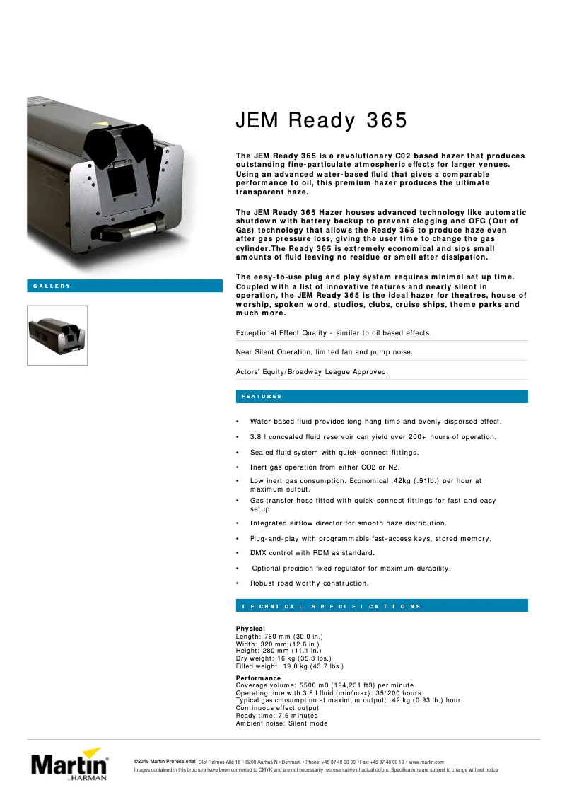 Página 1 del manual Ficha técnica Martin JEM Ready 365