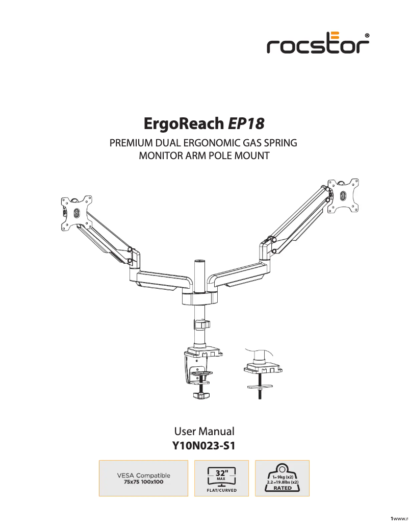 Página nº 1 - Manual de usuario Rocstor ErgoReach EP18